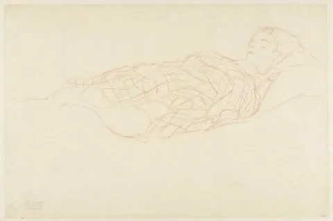 Gustav Klimt, Studie van een in een plaid gewikkelde, rustende vrouw