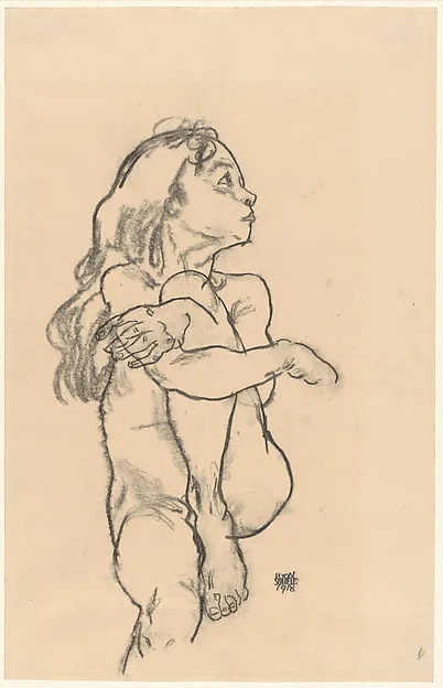 Egon Schiele, Seated Nude Girl Clasping Her Left Knee