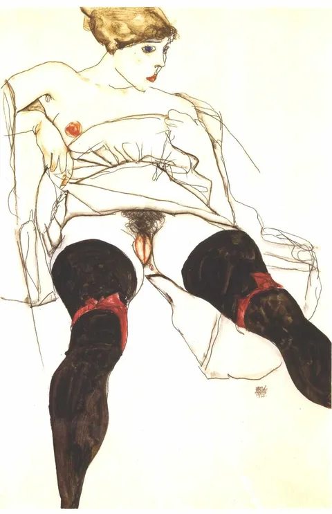 Egon Schiele, Reclining woman with black stockings