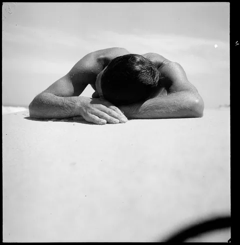 Max Dupain, 'Sunbaker' Harold Salvage, Culburra Beach, New South Wales, 1937, by Max Dupain
