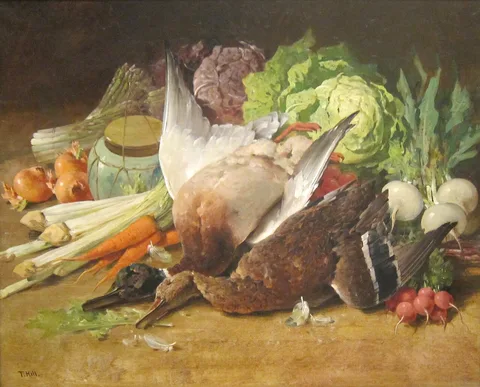 Thomas Hill, Still Life with Ducks and Vegetables