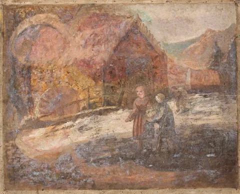Tadeusz Makowski, Two little girls against the background of a landscape