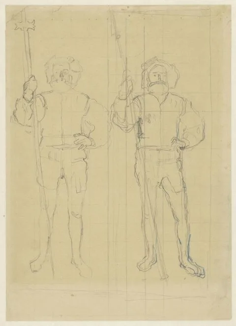 Ferdinand Hodler, Twee staande landsknechten, met hellebaarden