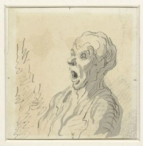 Honoré Daumier, Kop van een oude man met opengesperde mond