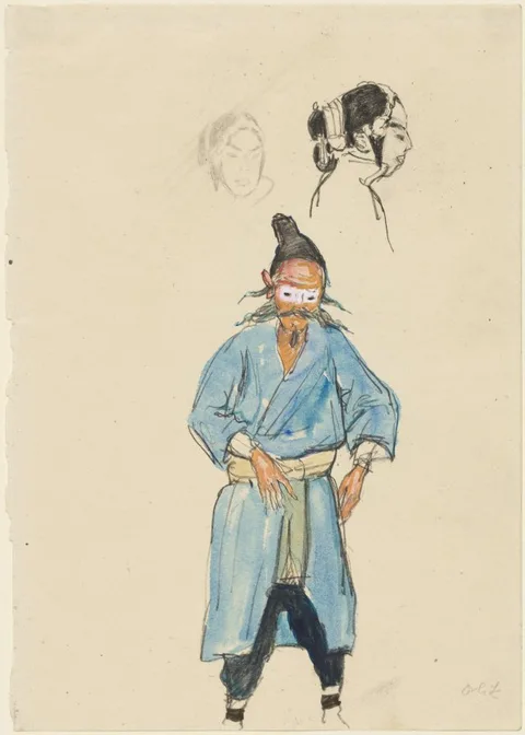 Emil Orlík, Chinese Actor and Two Sketches of a Woman's Head