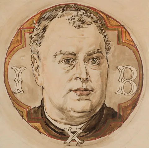 Jan Matejko, Karton do polichromii Kościoła Mariackiego - Głowa męska i litery "I, B, X" (ks. Jan Bukowski)