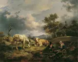 Friedrich Gauermann, Cow shepherds resting in the meadow next to their cows