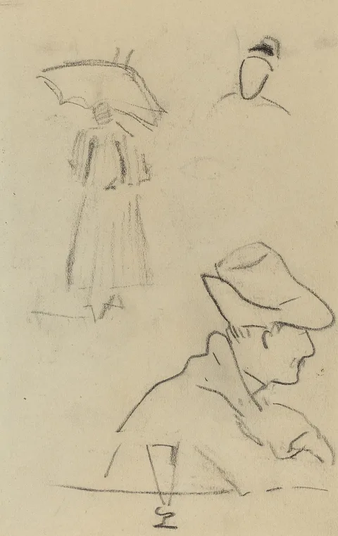 Paul Gauguin, A Person Holding an Umbrella and a Seated Man with a Hat and a Glass [verso]
