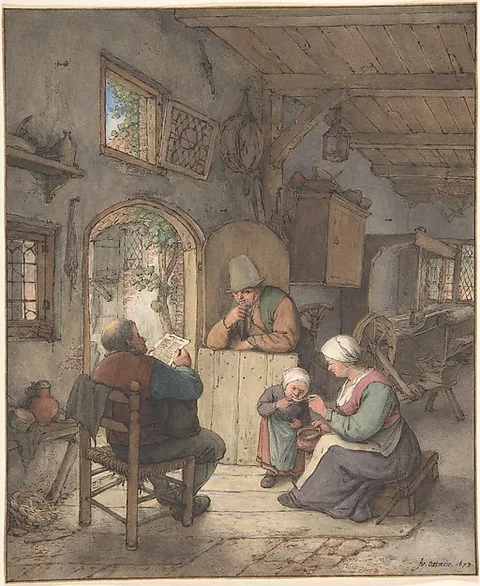 Adriaen van Ostade, Reading the News at the Weavers' Cottage