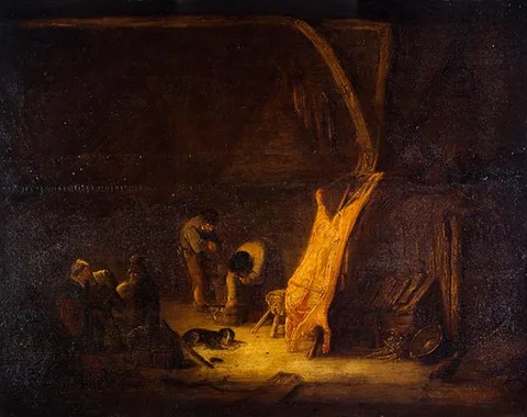 Adriaen van Ostade, An Interior with a Pig's Carcass
