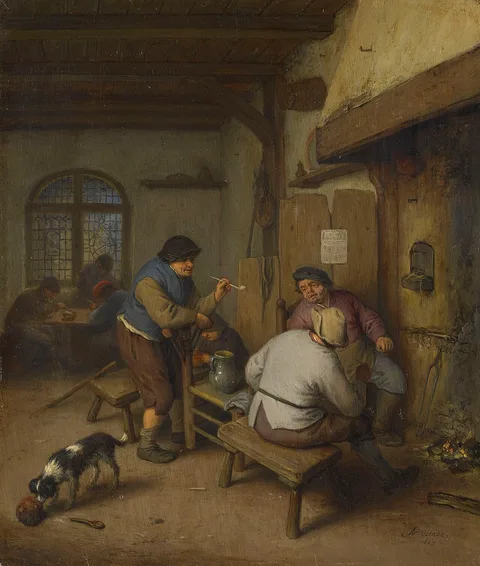 Adriaen van Ostade, Three Peasants in a Tavern, round a Fire