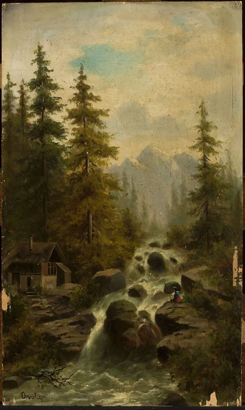Adolf Chwala, Mountain landscape with a waterfall