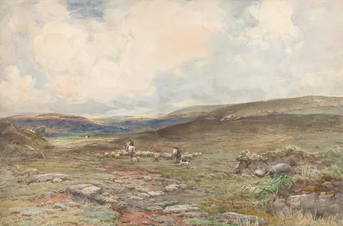 Claude Hayes, Moorland with Sheep and Shepherd