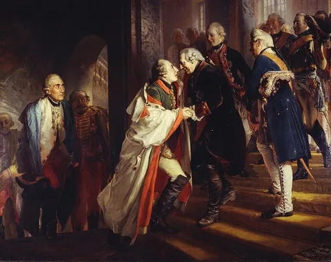 Adolph von Menzel, The Meeting of Frederick II and Joseph II in Neisse in 1769
