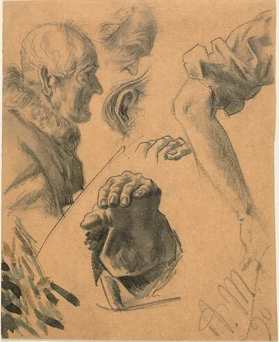 Adolph von Menzel, Sketches of Hands, Arms, and Heads