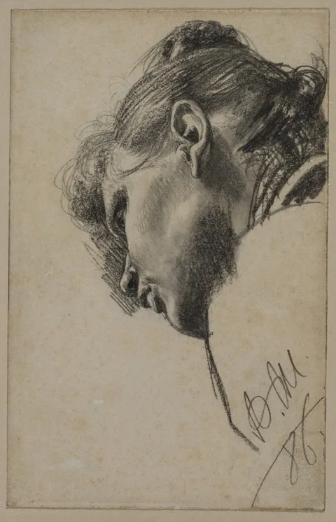 Adolph von Menzel, Head of a Young Woman Seen from Below