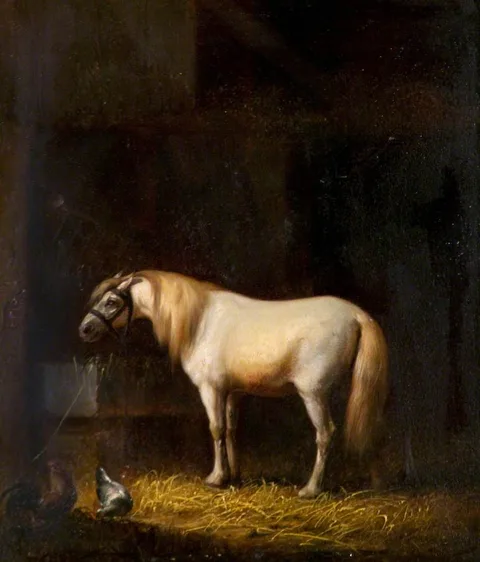 Eugène Verboeckhoven, A Horse Feeding in a Stable