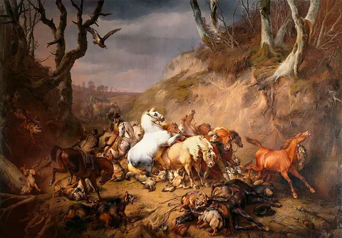 Eugène Verboeckhoven, Hungry Wolves Attack a Group of Riders