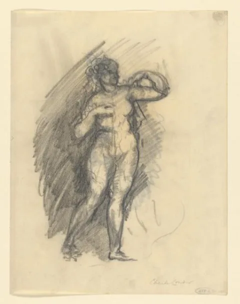 Charles Conder, Naakte vrouw met half opgeheven armen, naar rechts