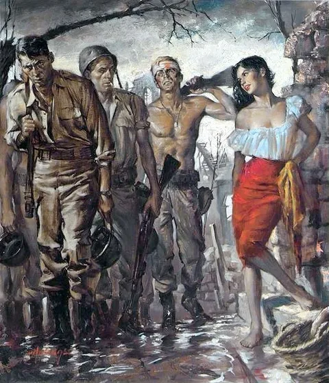 Clark Hulings, Battle-weary GIs And French Woman