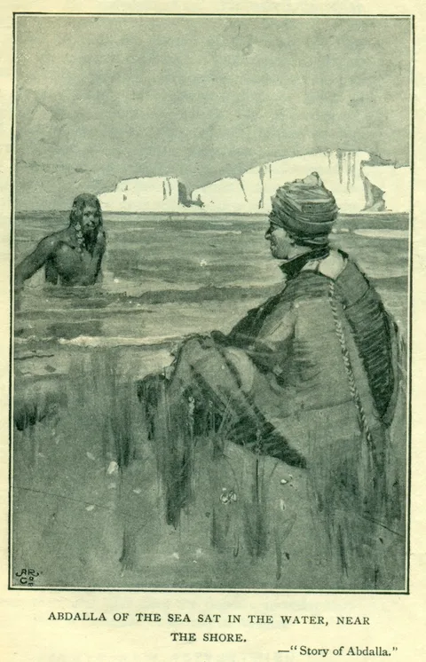 Frank Brangwyn, Abdalla of the sea sat in the water, near the shore