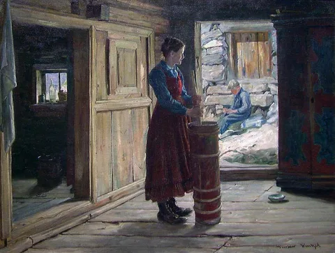 Gustav Wentzel, Woman making Butter