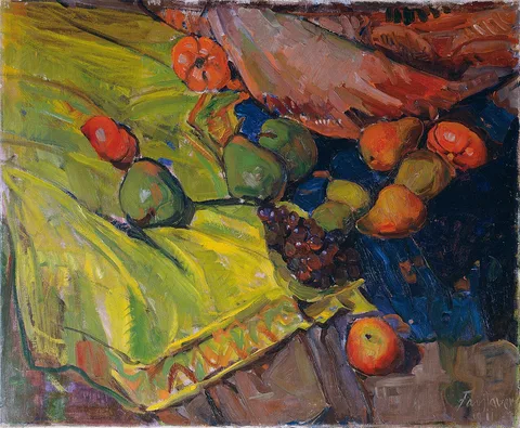 Anton Faistauer, Still-life with fruits on green cloth