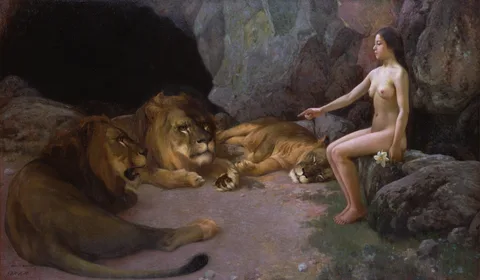 Hiroshi Yoshida, Nude Woman with Lions