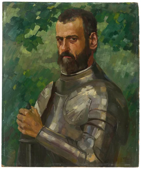 Wilhelm Trübner, Half-length Portrait of a Man in Armor