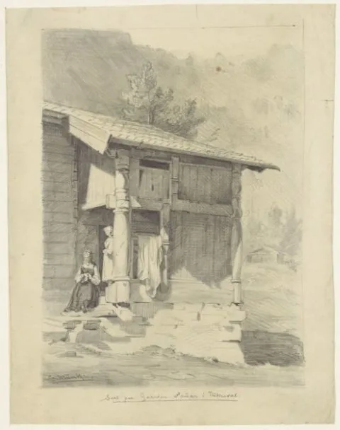 Gerhard Munthe, Twee vrouwen bij de ingang van een huis