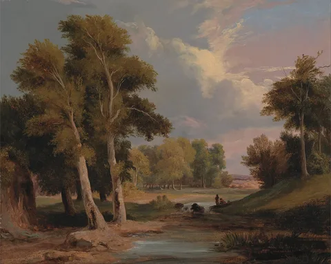 James Arthur O'Connor, A Wooded River Landscape with Fishermen