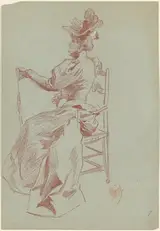 Jules Chéret, Elegant Lady Seated in a Chair