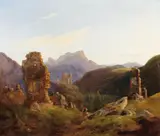 Heinrich Bürkel, Ruins Landscape in the Mountain