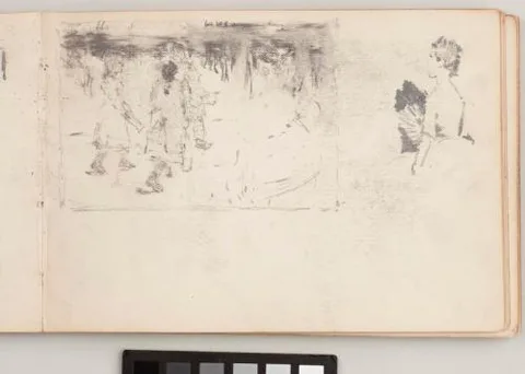 James Watterson Herald, recto: Children Walking down a Lane and Woman with a Fan, verso: three landscape sketches, two with children - Leaf from Artist's Sketchbook - James Watterson Herald