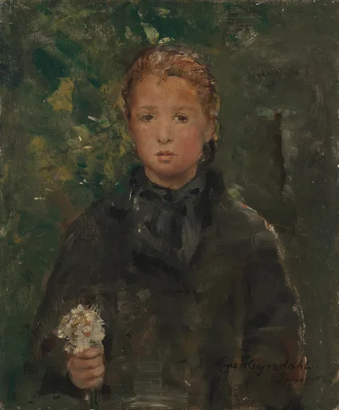 Hans Heyerdahl, Portrait of a Girl with a Bunch of Flowers
