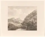 Andreas Schelfhout, Berglandschap met beekje, herder en schapen
