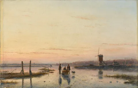 Andreas Schelfhout, Windmill beside a frozen river