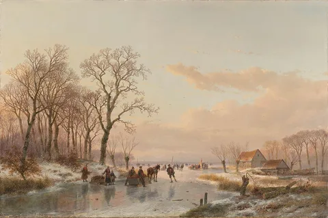 Andreas Schelfhout, A Frozen Canal near the River Maas