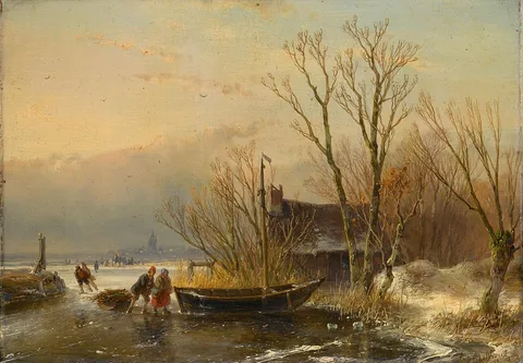 Andreas Schelfhout, Winter Scene on the Ice with Wood Gatherers