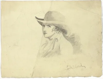 George Morland, Bust of Youth Wearing Hat (recto); Angel Head (verso)