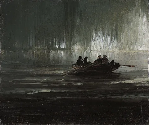 Peder Balke, Northern Lights over Four Men in a Rowboat