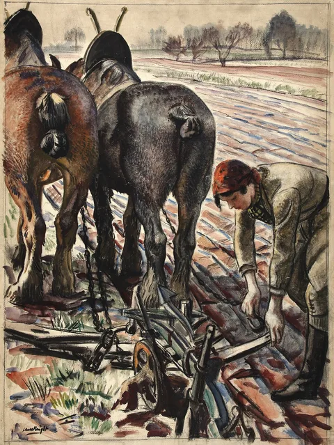 Laura Knight, Land girl with horse drawn plough