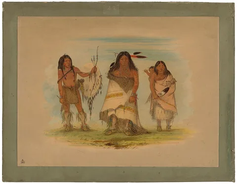 George Catlin, Camanchee Chief, His Wife, and a Warrior