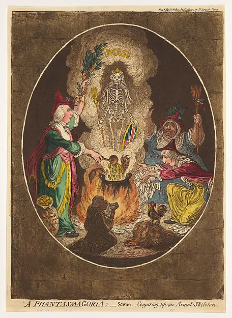 James Gillray, A Phantasmagoria; — Scene – Conjuring-Up an Armed-Skeleton