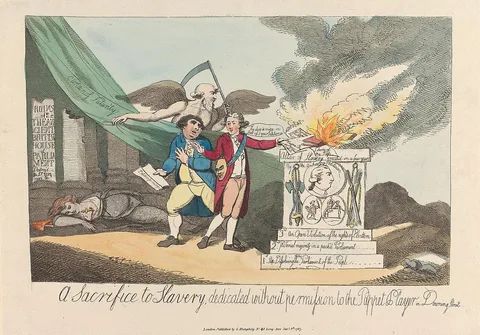 James Gillray, A Sacrifice to Slavery, Dedicated without Permission to the Puppet Player in Downing Street