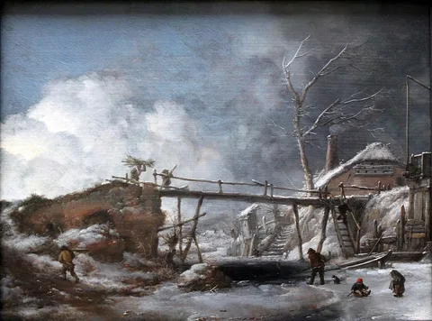 Philips Wouwerman, Winter Landscape with Wooden Bridge