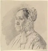 Ferdinand Georg Waldmüller, Portrait of a Woman in a Lace Bonnet, in three-quarter profile to the left
