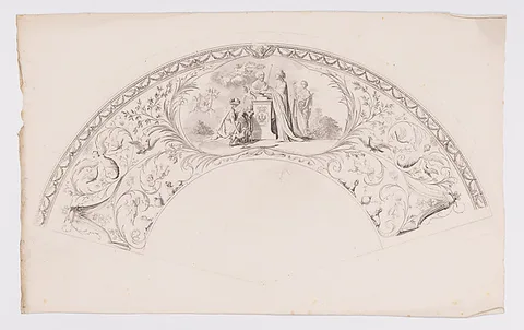 Daniel Nikolaus Chodowiecki, Fan leaf with allegory showing a bust of Friedrich Wilhelm II being crowned by Fame