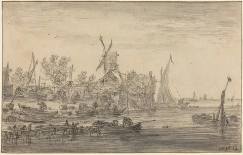 Jan van Goyen, Foreshore Scene with Windmill