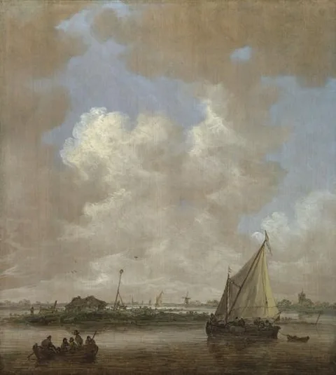 Jan van Goyen, A River Scene, with a Hut on an Island